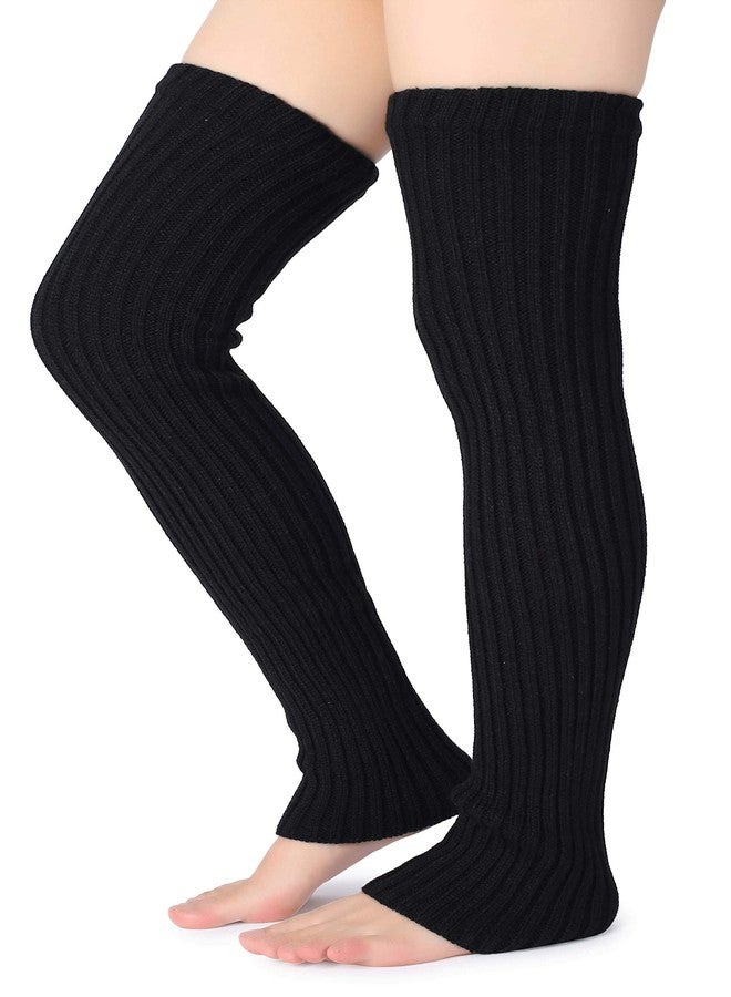 Pareberry Women's Winter Over Knee High Footless Socks Knit Warm Long Leg Warmers (Black, 34 Inches) - Image 1